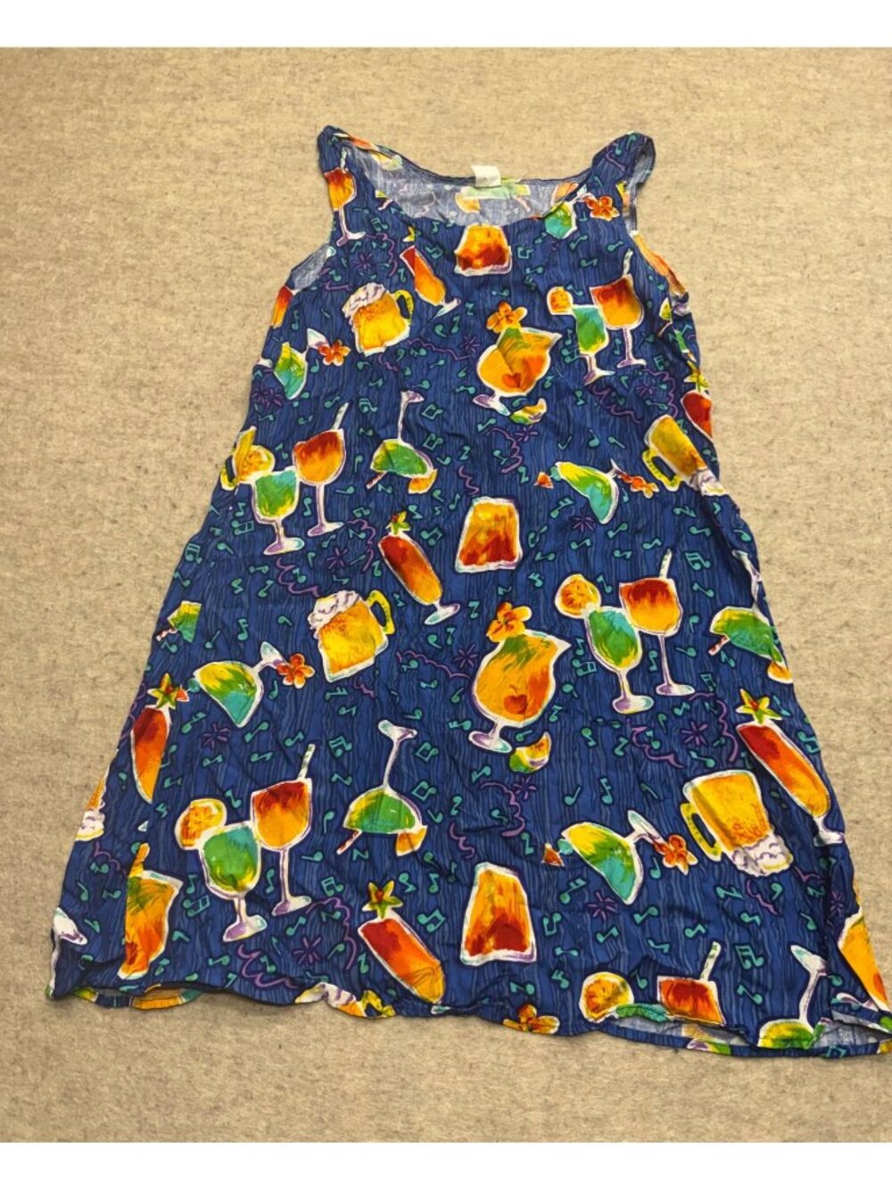 Vintage 90s Hawaiian Cocktail Sleeveless Blue Mini Dress Size Small